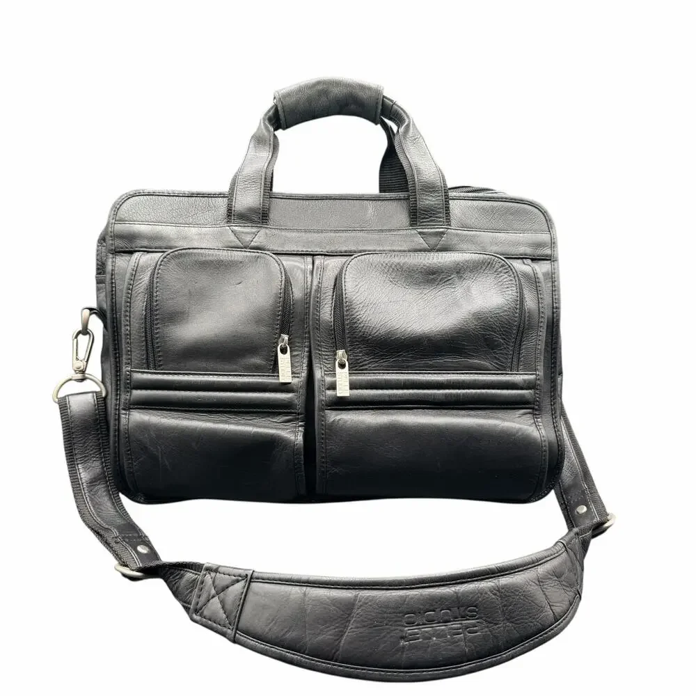 Wilsons Leather Pelle Studio Black Laptop Briefcase Bag